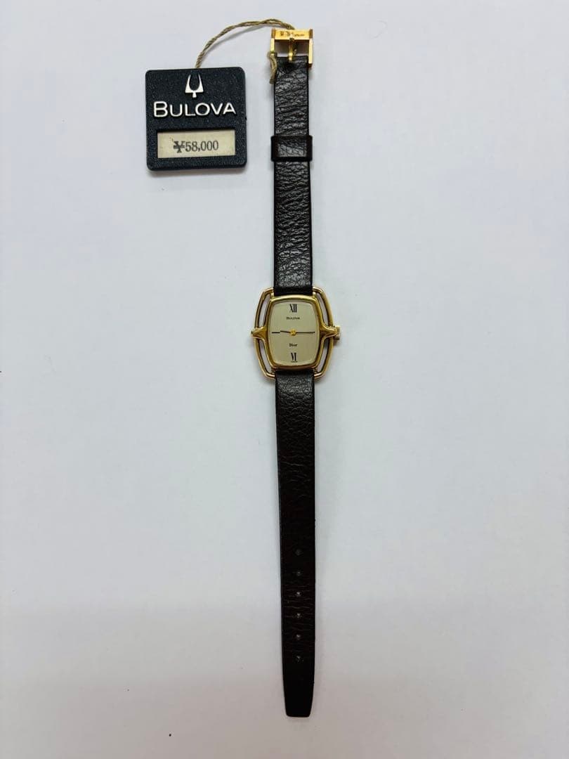 Bulova Dior Analog Manual Wind Watch Black Leather 1970s Used