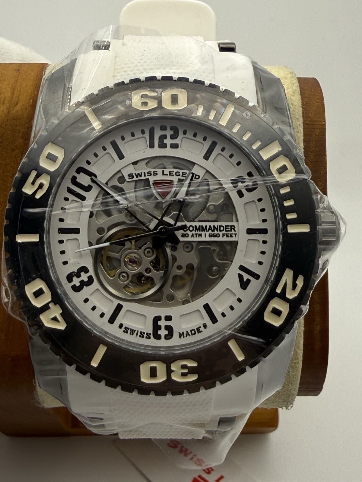 NOS Swiss Legend Commander Skeleton Automatic White SL-10068A-GM-02 50mm NEW