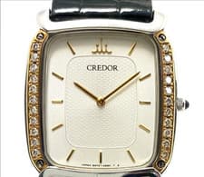 Seiko Credor 5A74-5340 18KT Diamond Bezel Quartz Dress Watch Black Leather