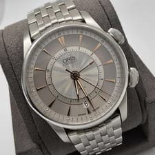 Oris Artelier Alarm Silver Dial Steel Auto Men's Watch 01 908 7607 4051-Set-M