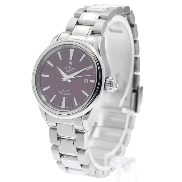 TUDOR STYLE 12100 28mm SS Burgundy Dial Automatic Date Watch #C550