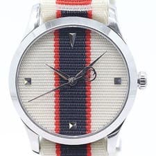 Gucci G Timeless 1264 QZ Ivory Navy Red Dial Mens Watch Working Vintage Luxury