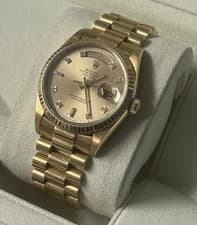 Rolex Day Date 18238 Solid 18k Gold Champagne Diamond Dial 2 Baguettes R Series