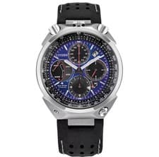 Citizen Eco-Drive Titanium Chronograph Blue Dial Black Leather Men's Watch 20BAR