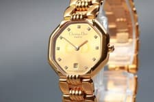 [Near MINT] Christian Dior 48.153 25mm Octagon 11P Diamond Gold Women's Watch