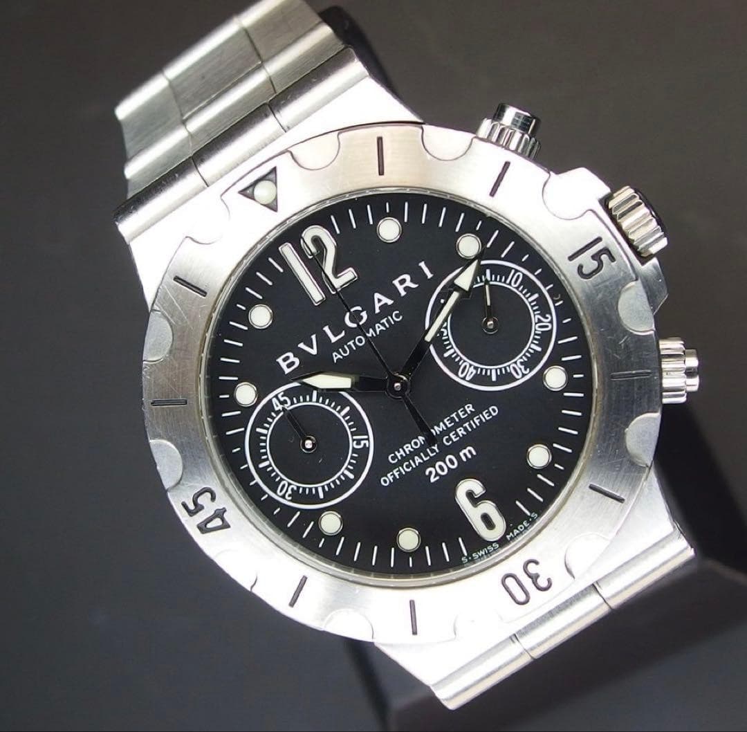 BVLGARI Diagono Scuba Automatic Watch SBC38S Chronograph Diver 38mm Black Dial