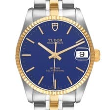 Tudor Prince Date Midsize Steel Yellow Gold Blue Dial Mens Watch 72033