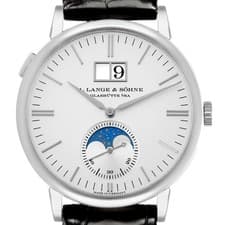 A. Lange and Sohne Saxonia Moonphase White Gold Silver Dial Mens Watch 384.026