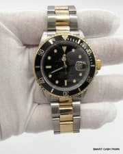 1987 Rolex Submariner Date 18K Yellow Gold & Stainless Steel Watch 16803 Vintage