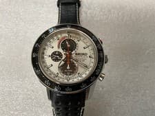 Seiko Sportura V198-0AA0 Solar Perpetual Chronograph White Dial 45mm Watch JP