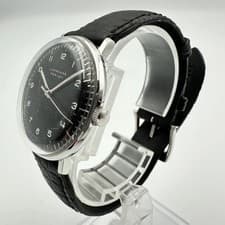 Junghans Max Bill Hand Winding Watch Black Dial SS Leather Aftermarket Strap