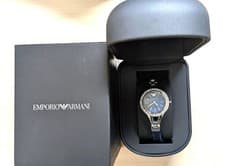 EMPORIO ARMANI Quartz Wristwatch Diamond Decor Blue Dial Stainless Steel