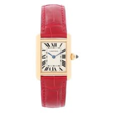 Cartier Tank 2442 W1529856 18k Yellow Gold Ladies Watch Red Cartier Strap