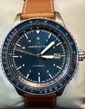 Hamilton Automatic Stainless Steel Black Dial Brown Leather Strap Watch