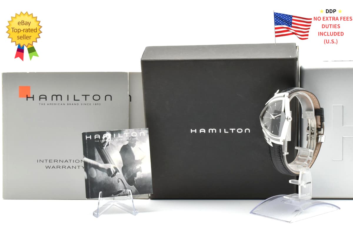 ▶️ [Near MINT] HAMILTON Ventura H244110 32mm Black Dial Quartz Men's Watch JAPAN