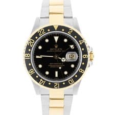 Rolex GMT-Master II 40mm Two-Tone 18K Yellow Gold Steel Black 16713 Watch