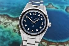 Halios Universa 38mm Steel Manual Wind Blue Dial Micro-Adjust Bracelet with Box