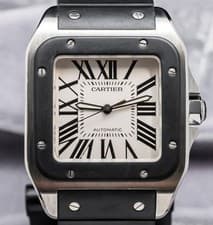 Cartier Santos 100 Large Model 41mm Black Rubber Silver Dial 2656 W20121U2