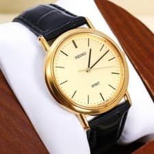 Seiko Spirit Quartz Dress Watch, Gold, Analog, Leather, wrist 20.5cm/8.1in NB/NA