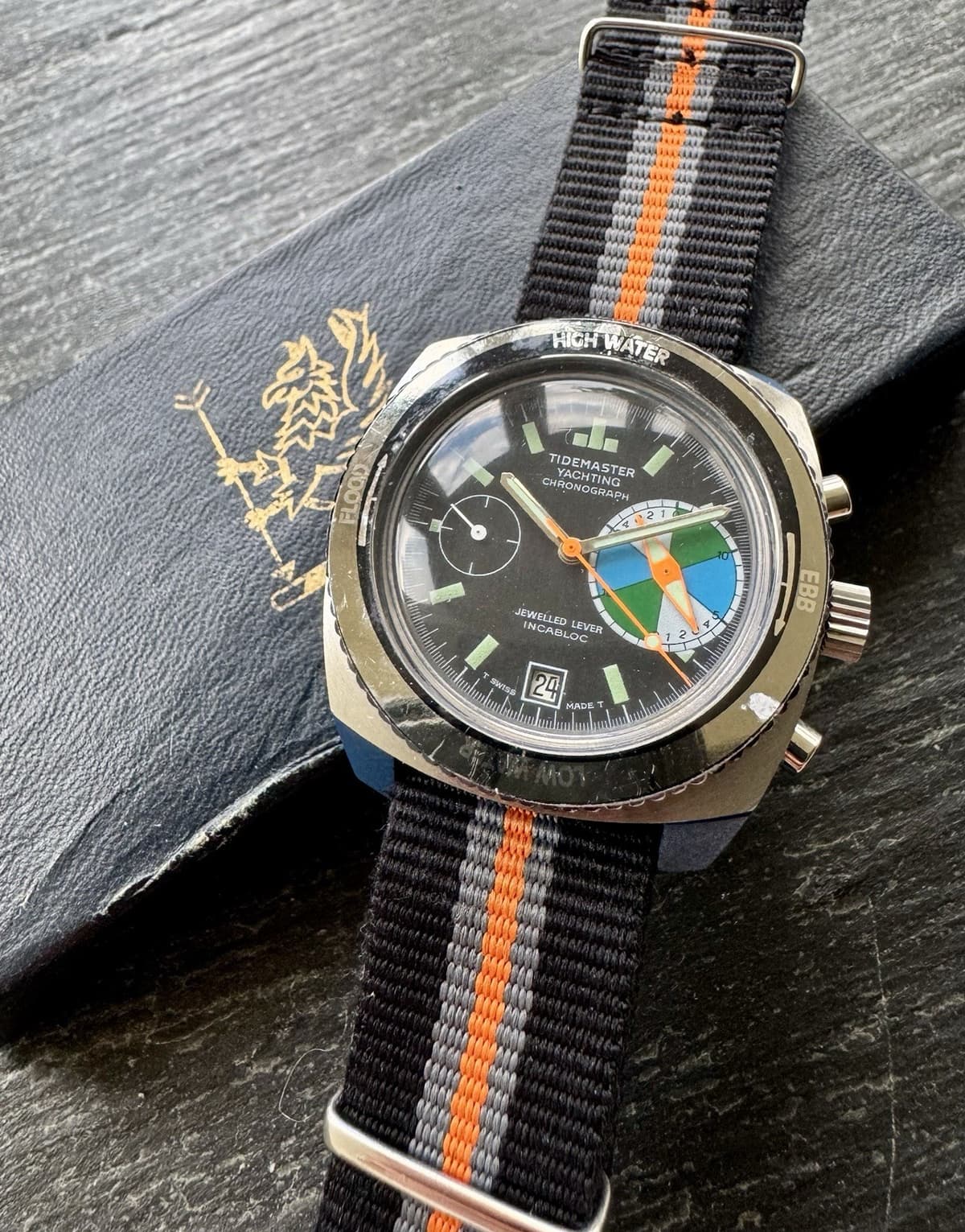 RARE VINTAGE TIDEMASTER YACHTING CHRONOGRAPH MEN WRISTWATCH-FULL SET