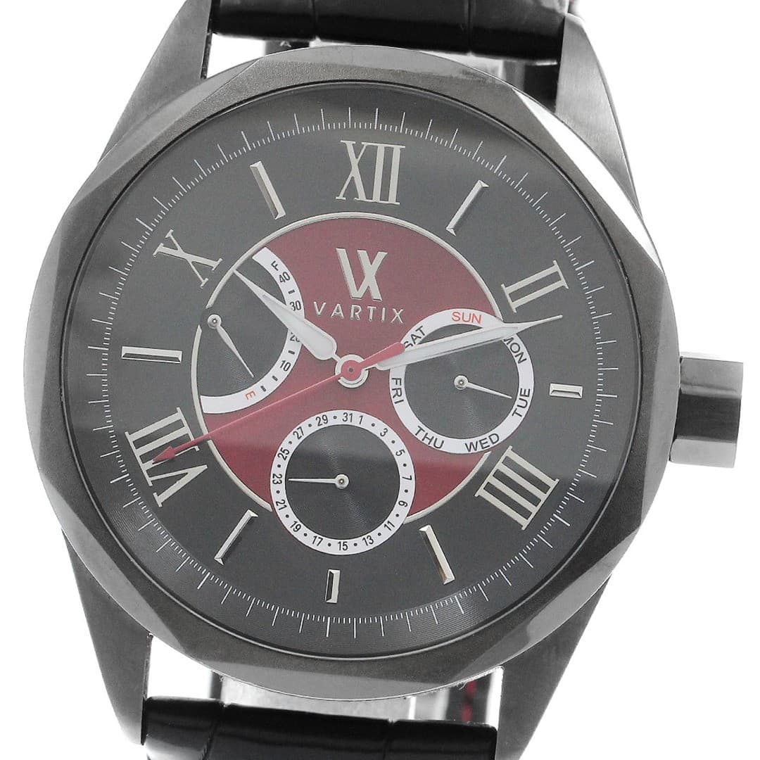 VARTIX ALIVE Men's Automatic Watch Black Red Leather SS Used From Japan