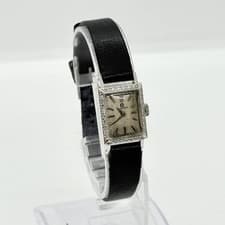 OMEGA Watch Diamond Bezel 16070 Pt Silver Beige PT Platinum Leather Women's Auth