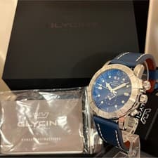 GLYCINE Watch Blue Dial Leather Quartz Water Resistance Men's Unused w/Box