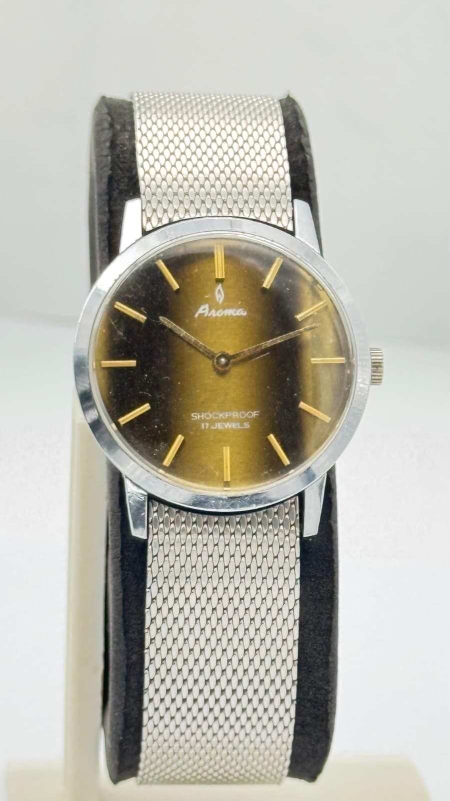 Vintage Aroma Swiss Made Tiger Eye Dial Manual Wind Watch 31mm Mechanical Rare