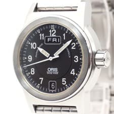 Oris 7501 Automatic Day-Date Watch, Black Dial, SS Bracelet wrist 18cm