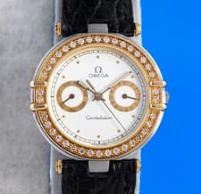 Mens Omega Constellation 18K Gold Strap watch - Day / Date - White Dial Diamonds