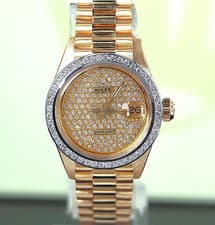 Rolex 26mm DateJust 18k Yellow White Gold Bezel AM Diamond President Watch 6917