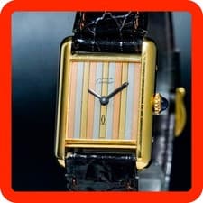 Vintage Rare [N-MINT] Cartier Must Tank Trinity Dial SM Vermeil 925 Hand wind