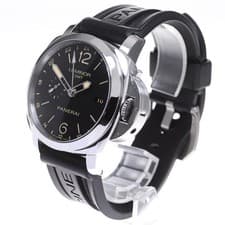 PANERAI LUMINOR 1950 PAM00531 44mm SS Black Dial Rubber Strap GMT Date #C263