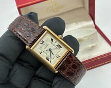 Vintage Gold Cartier Tank XL 2413 Mens Quartz Watch + Box & Buckle (Ladies)