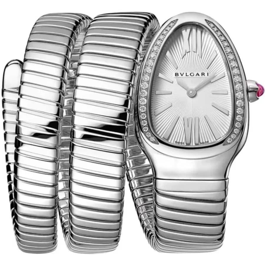 New Bulgari Serpenti Tubogas Silver Dial Diamond Bezel Women's Watch 103819