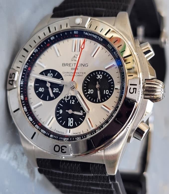 AB0134 Breitling Chronomat B01 42mm Watch Steel W Silver Dial Chronograph