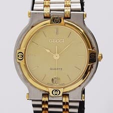 Gucci 9000M SS GP QZ Gold Dial Mens Watch Quartz Working Box Included Vintage