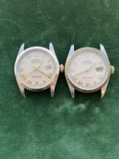 TWO ROLEX DATEJUST 18k SS 16013  AND 16233 Cream Dial Mens Watch Heads ONLY