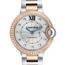 Cartier Ballon Bleu 33 Silver Diamond Dial Steel Rose Gold Ladies Watch WE902077