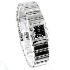OMEGA Watch Constellation Silver Black Dial Quartz Diamond Bezel Working Women's
