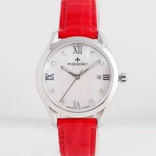 PEQUIGNET ELEGANCE LADY 8000503CR Quartz Diamond Silver Dial Leather Women's