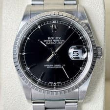 Rolex Datejust 36 Black Dial Engine Turned Bezel Steel Oyster Bracelet 16220