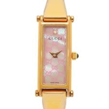 Gucci Bangle Watch Pink Shell Gold Plated Used 1500L Sideless Wristwatch