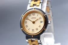 [Near MINT] HERMES CLIPPER Gold & Silver Date Quartz 25 mm Woman's From JAPAN