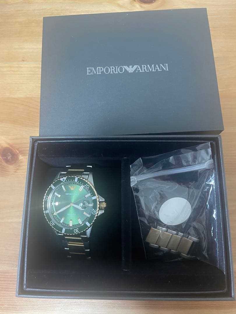 Emporio Armani Green Dial Silver Gold Stainless Steel 100M Watch Used