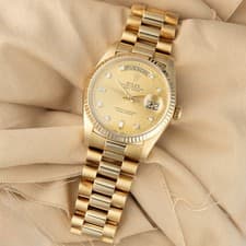 1986 Rolex Day-Date 36 18038 Gold Watch - Champagne Diamond, President - Pre-...