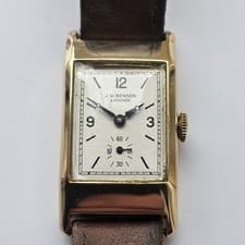Vintage 9k Solid Gold J W Benson Tank Hand-Winding Men's Wristwatch Cal Cyma 335