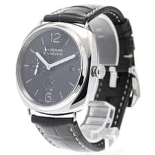 PANERAI RADIOMIR PAM00323 47mm SS Black Dial Leather Strap GMT Automatic #C199