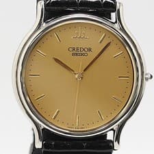 Seiko Credor 8J81 6A30 QZ Gold Dial Mens Watch Timepiece Boxed Authentic