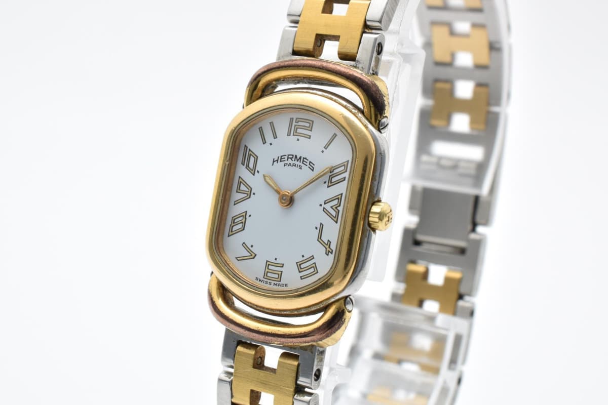 Vintage [Exc+4]HERMES Rally RA1.240 Two-Tone White Dial 20mm Quartz Ladies Watch